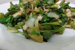 Paleo style stir fried kangkong and whiting